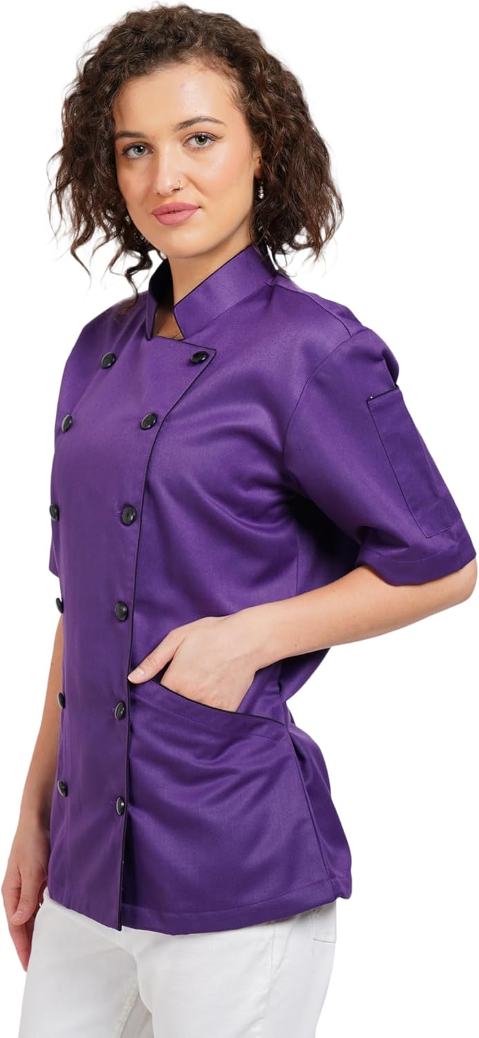 Women's Chef Coat, Short Sleeve Chef Jacket, Uniform for Food Service, Caterers, Bakers - Image 2