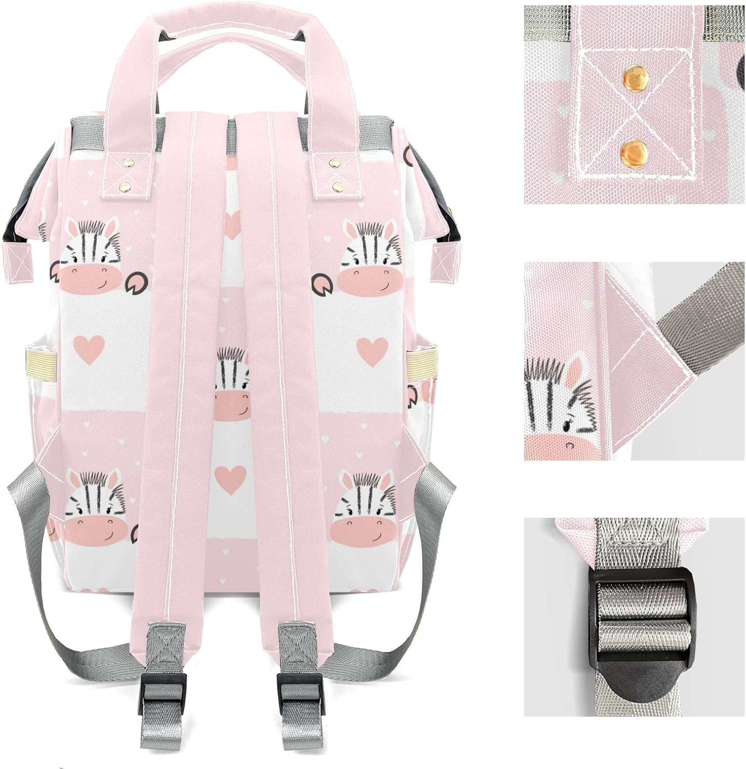 Pink Cow Cute Personalized Diaper Bag Backpack with Name,Customized Nappy Backpack for Baby Girls, Multi-function Mommy Backpack for Travel Outdoor Nursing