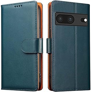 iWEOCO Google Pixel 7 Case Wallet Flip Genuine Leather with Anti-Theft RFID Blocking Kickstand Strong Magnetic Clasp Closure Cash Credit Card Slots Protective Pixel 7 Wallet Case (Emerald Green)