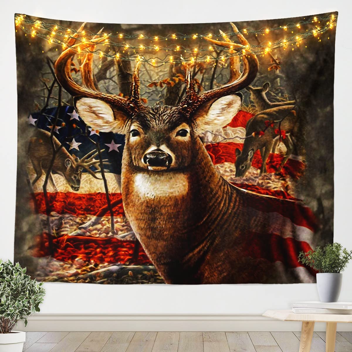 Deer Tapestry Wild Elk Hunting Wall Hanging for Boys Girls Women Men Bedroom Farmhouse Animal Decor Wall Blanket Brown Rustic Wall Art Small 51x59