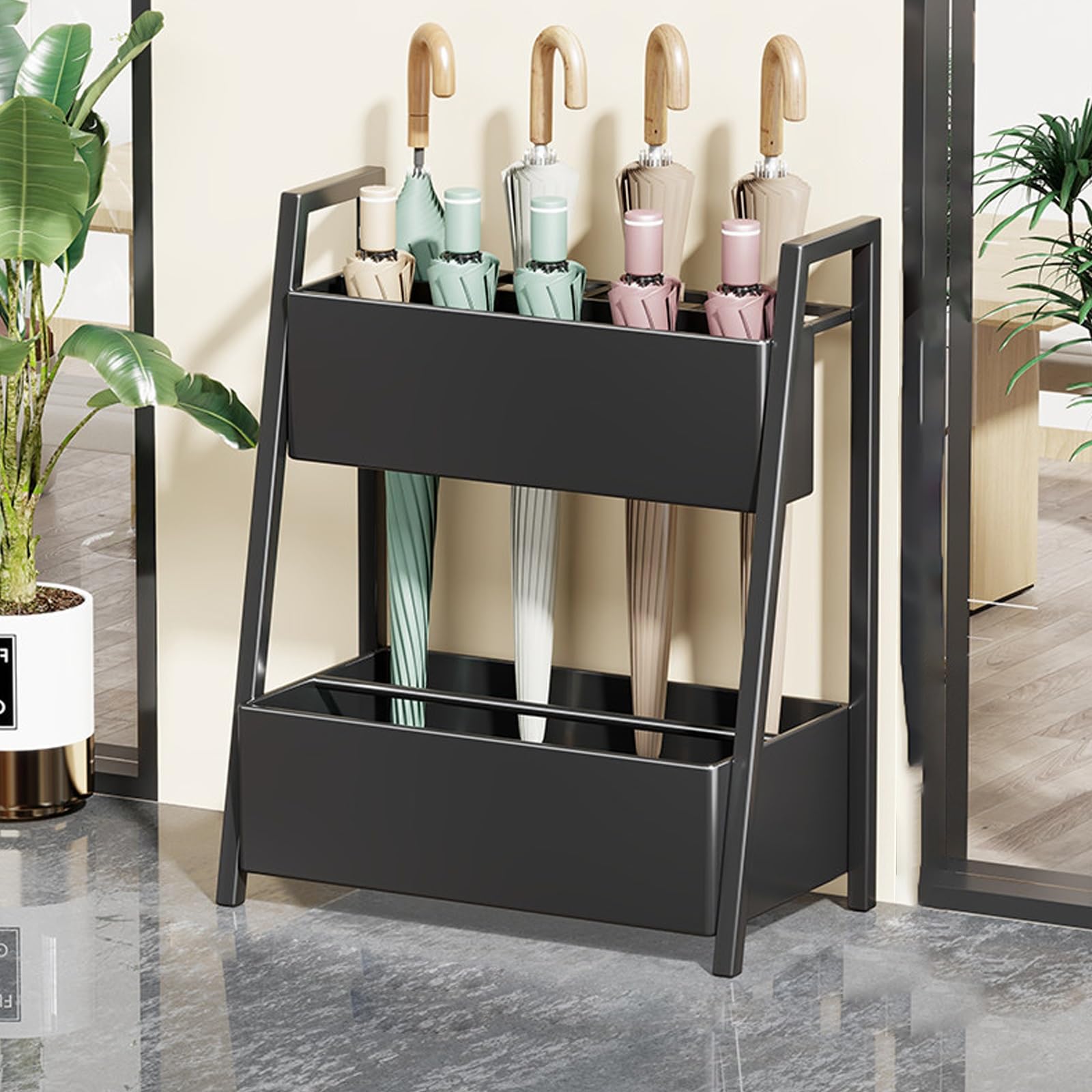 DFGHNBVC Heavy-Duty Commercial Umbrella Stand With Drainage - Perfect For Hotel Lobbies, Offices, And Home Entryways - Stylish Functional Outdoor Patio Accessory,Black-40Cm/15.7In