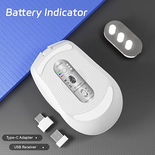 Miniatura 4 de Uciefy Ratón inalámbrico Bluetooth (BT5.05.1+2.4GHz) USB C recargable LED mouse nivel de batería visible, cubierta magnética de panal con receptor