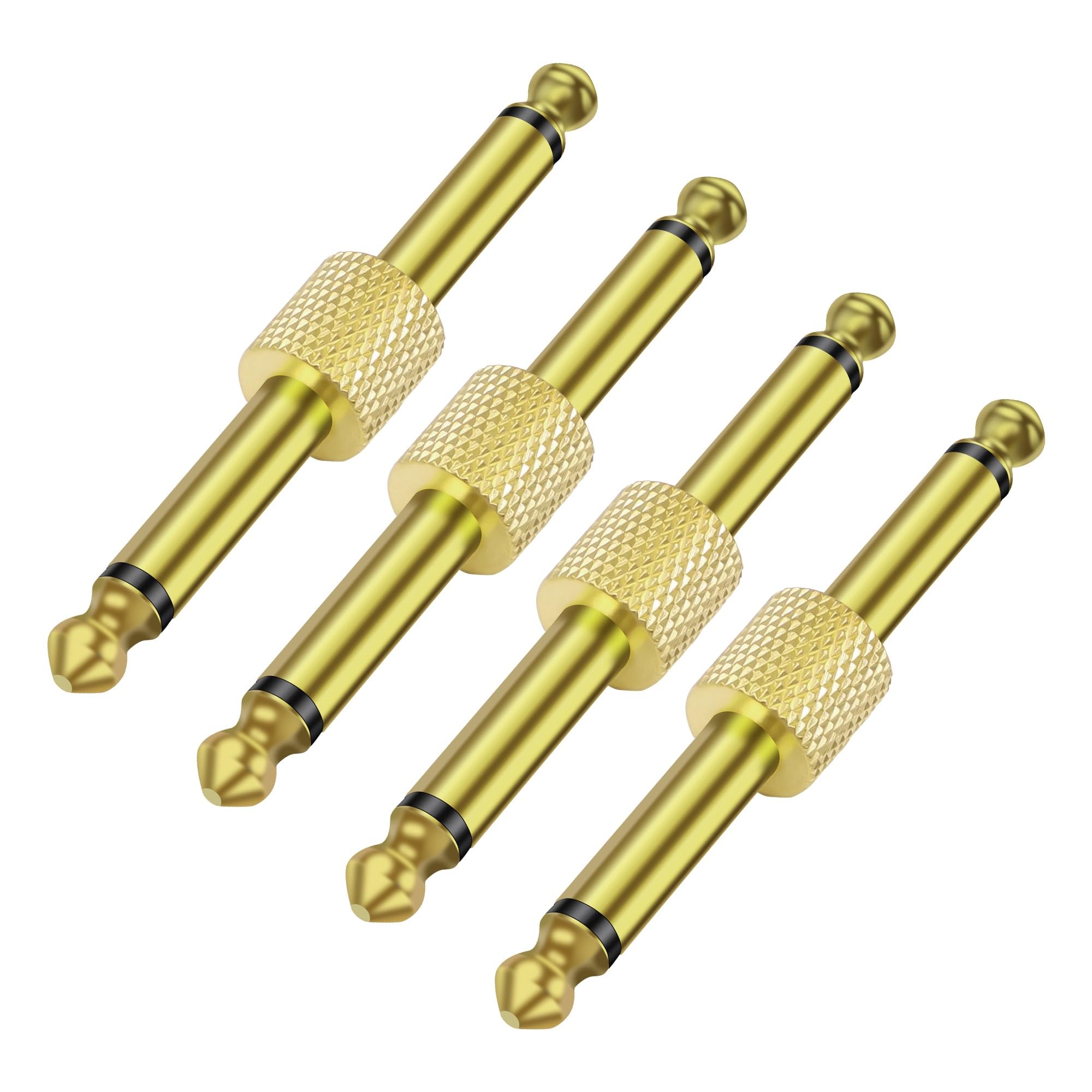 MEIRIYFA Guitar Pedal Patch Connector 6.35mm 1/4" Effect Couplers TS Mono Male to Male Adapter Audio Converter Connector for Electric Guitars Pedalboard (Gold