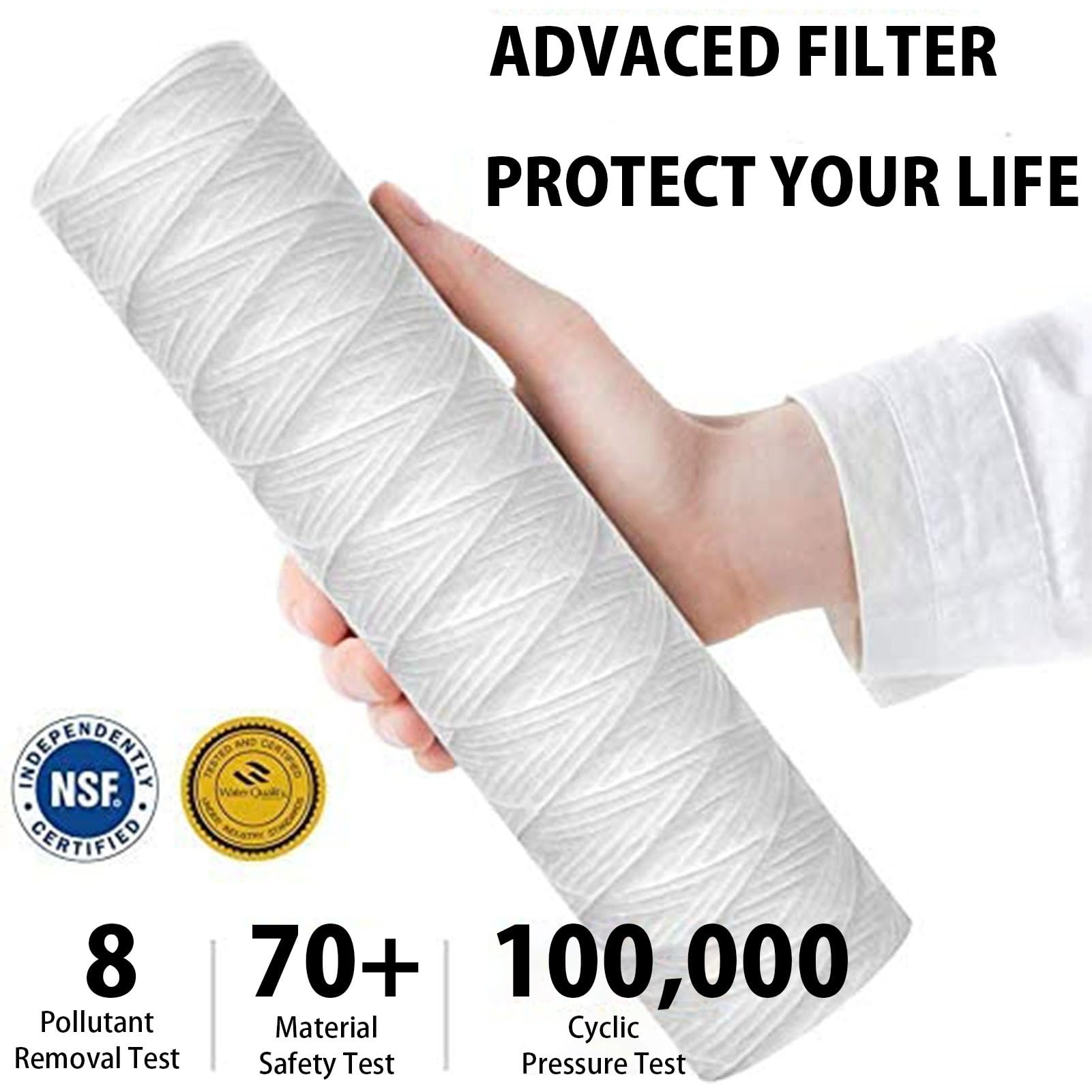 Filtro acqua per tutta la casa con filo avvolto 5 micron, 10"x4,5", 10 cartucce ricambio universali per sedimenti, per filtro per acqua ricambio per lavello