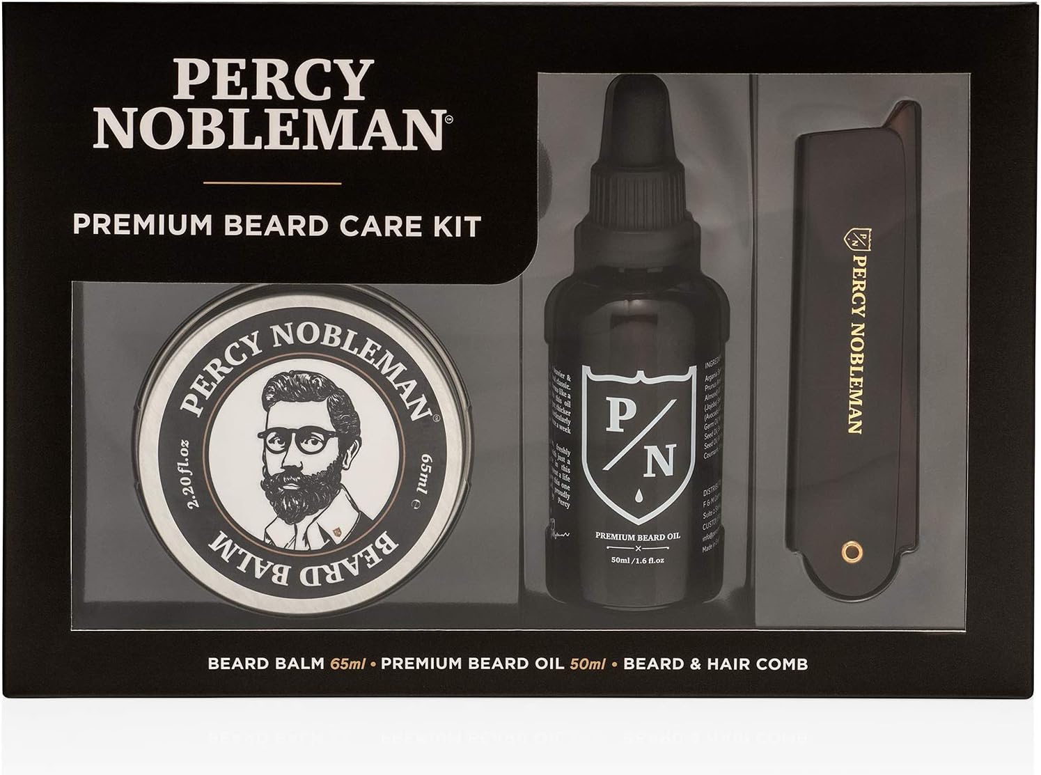 Percy Nobleman Premium Beard Care Kit, een Limited Edition Beard Grooming Kit, met een Premium Beard Oil, Beard Balm en Vouwkam