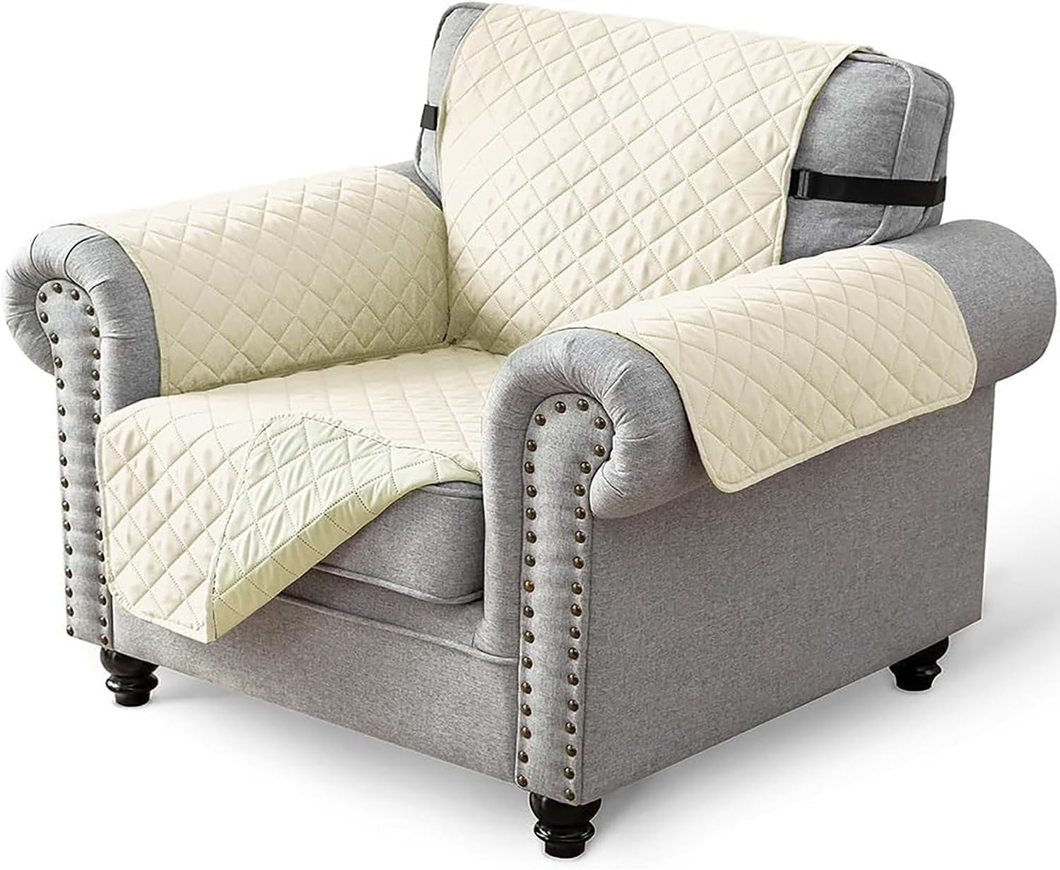 House of Quirk Reversible Sofa Cover, 1 Seater Couch Covers with Adjustable Elastic Straps, Water Resistant Sofa Slipcovers for Pets (Beige/Beige, 53.3 x 190.5cm)