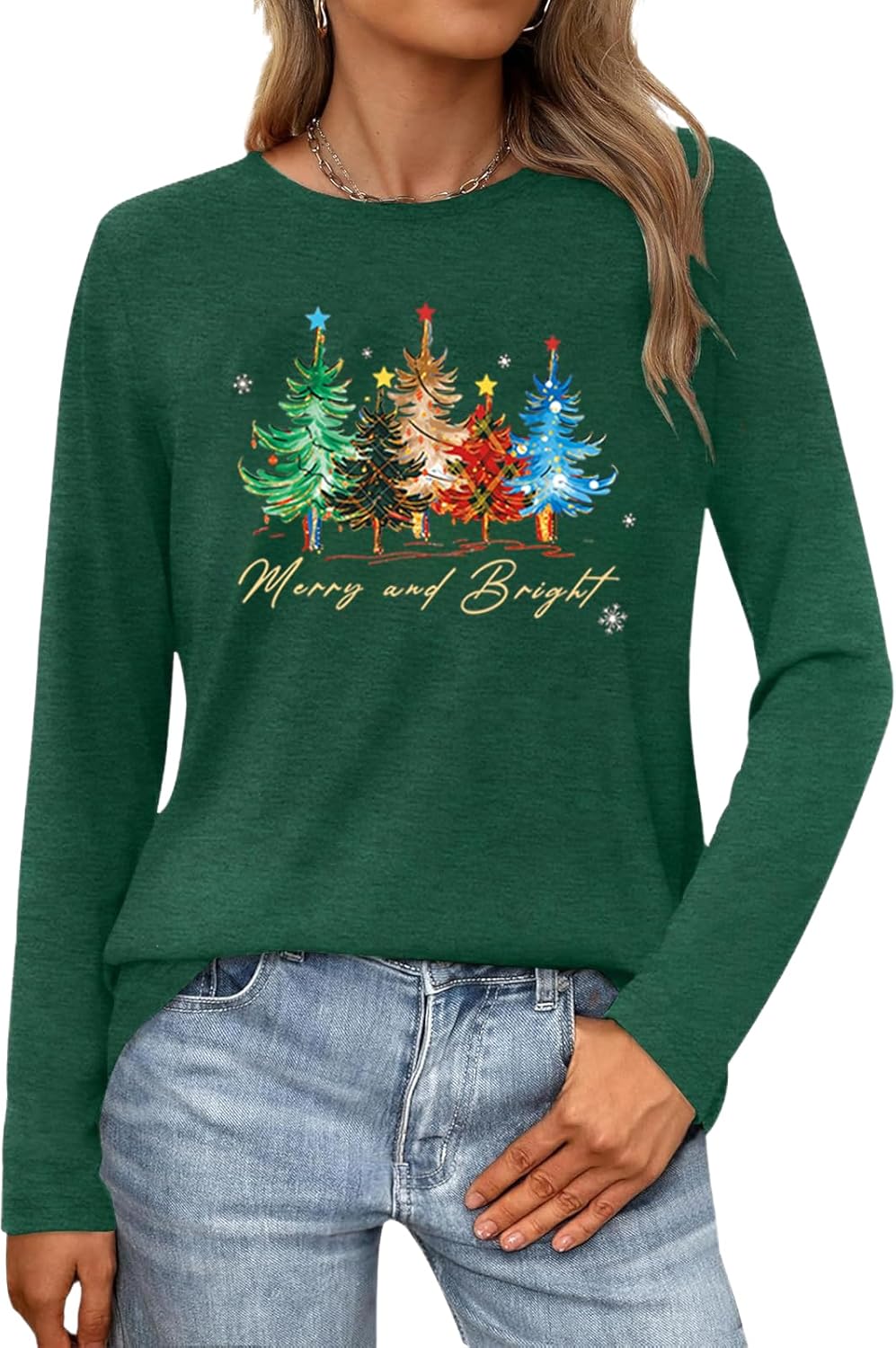 Christmas Long Sleeve Shirts for Women Christmas Shirt Holiday T Shirt Xmas Trees Buffalo Plaid Christmas Tops