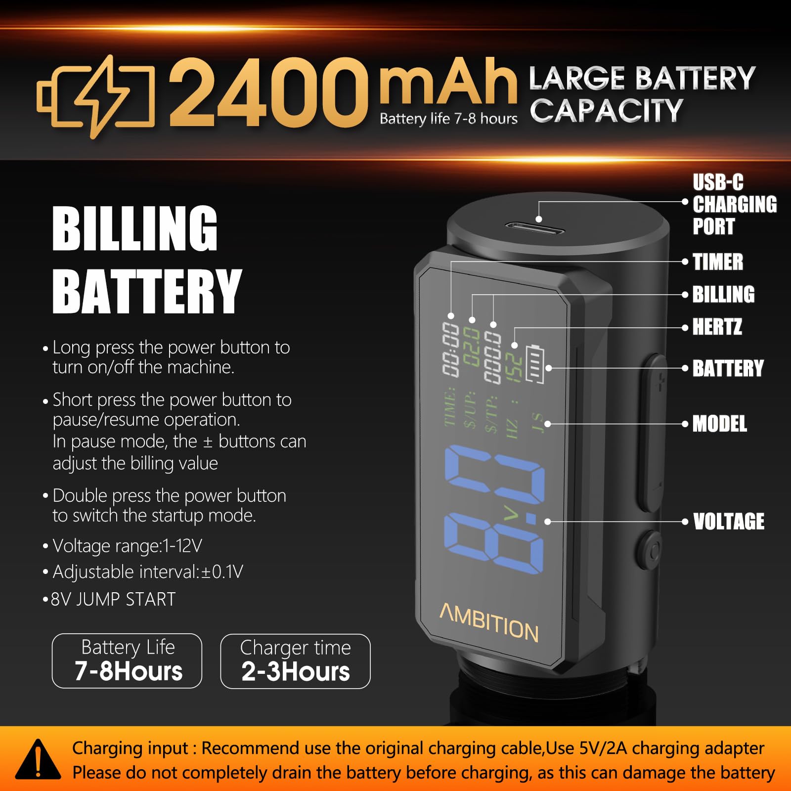 Ambition Soldier 270 S Wireless Tattoo Pen Machine, obrotowy pistolet do tatuażu, akumulator 2400 mAh, bezszczotkowy silnik 270 g.cm, skok 5,0 mm