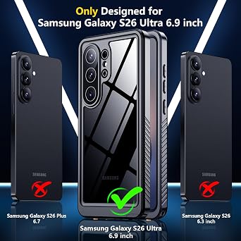 SPIDERCASE Designed for Samsung Galaxy S26 Ultra Case Waterproof,Built-in Screen & Camera Lens Protector[IP68 Underwater] [Military Grade Shockproof] Full Body Protection Phone Case,Black/Clear