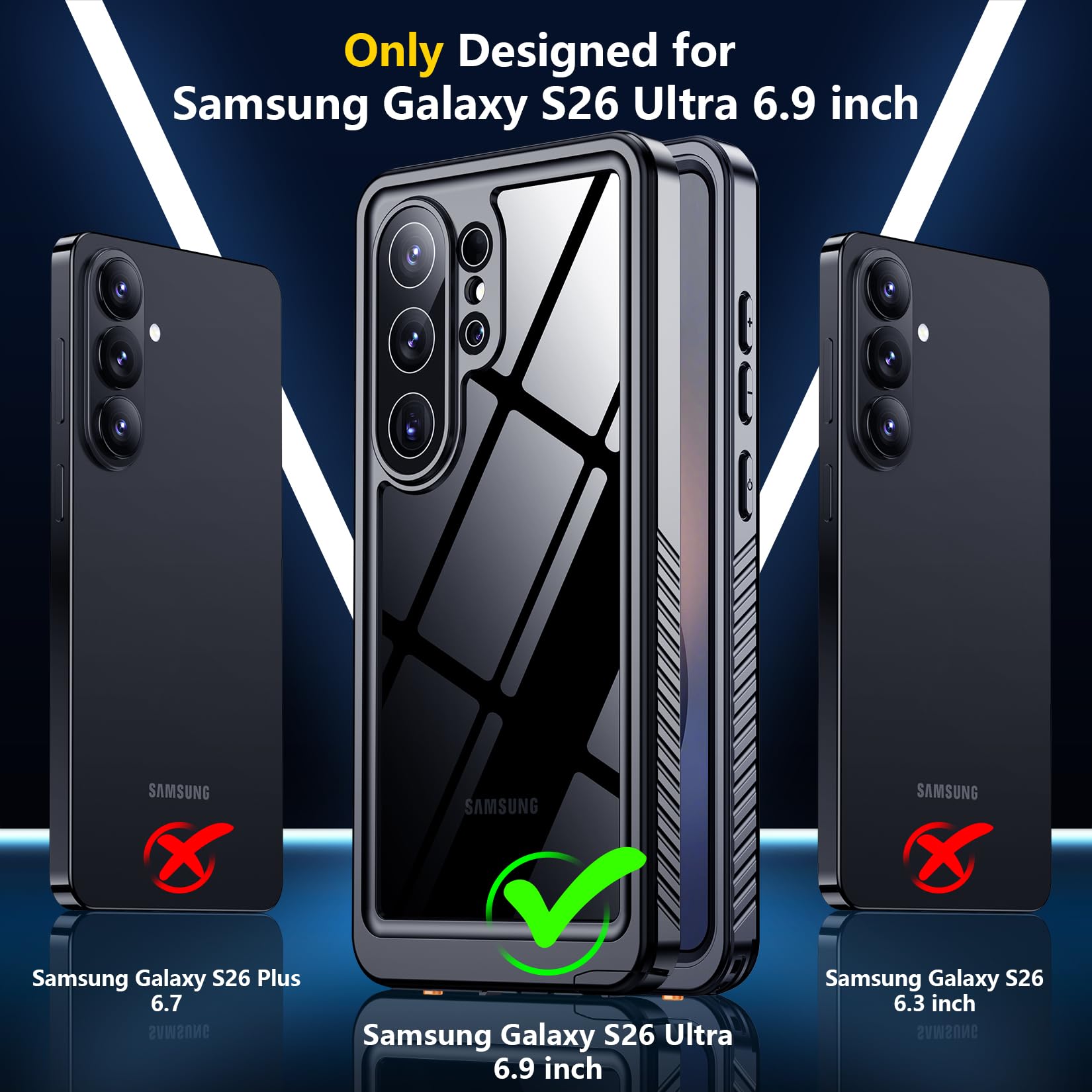SPIDERCASE Designed for Samsung Galaxy S26 Ultra Case Waterproof,Built-in Screen & Camera Lens Protector[IP68 Underwater] [Military Grade Shockproof] Full Body Protection Phone Case,Black/Clear — view 3