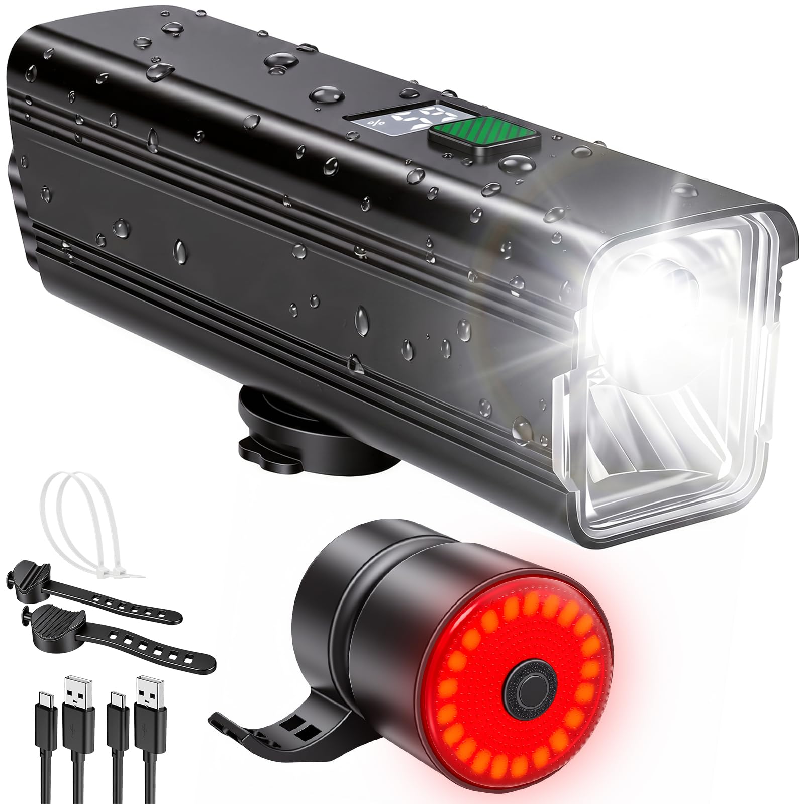 XHDA 4500mAh Rechargeable Bike Lights Front and Back, 1200 LM Super Bright