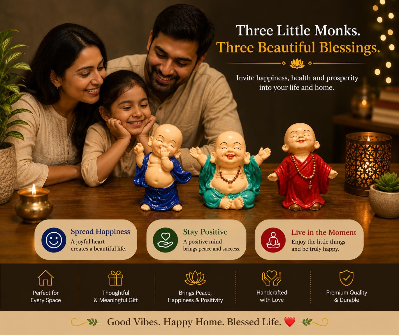 Laughing Buddha Figurines - Set of 3 -8 Laughing Buddha Figurines - Set of 3 -8