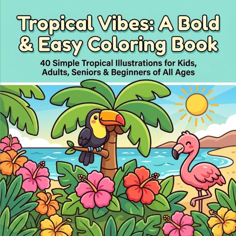 Tropical Vibes: A Bold & Easy Coloring Book: 40 Simple Tropical Illustrations for Kids, Adults, Seniors & Beginners of All Ages (Bold and Easy)
