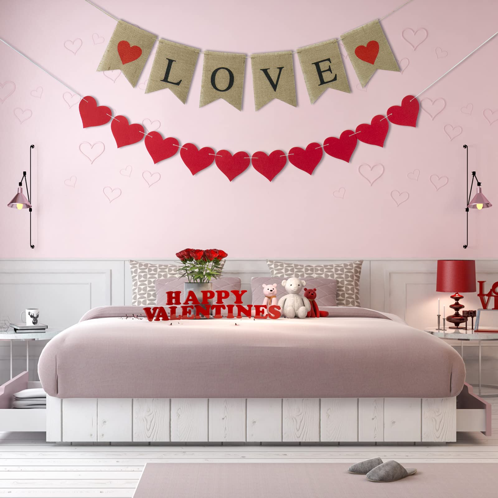 Avezano Lot De 2 Bannières Roses En Forme De Cœur Pour La Saint-Valentin, 180 X 30,5 Cm (L X L) Pour Décoration D'intérieur