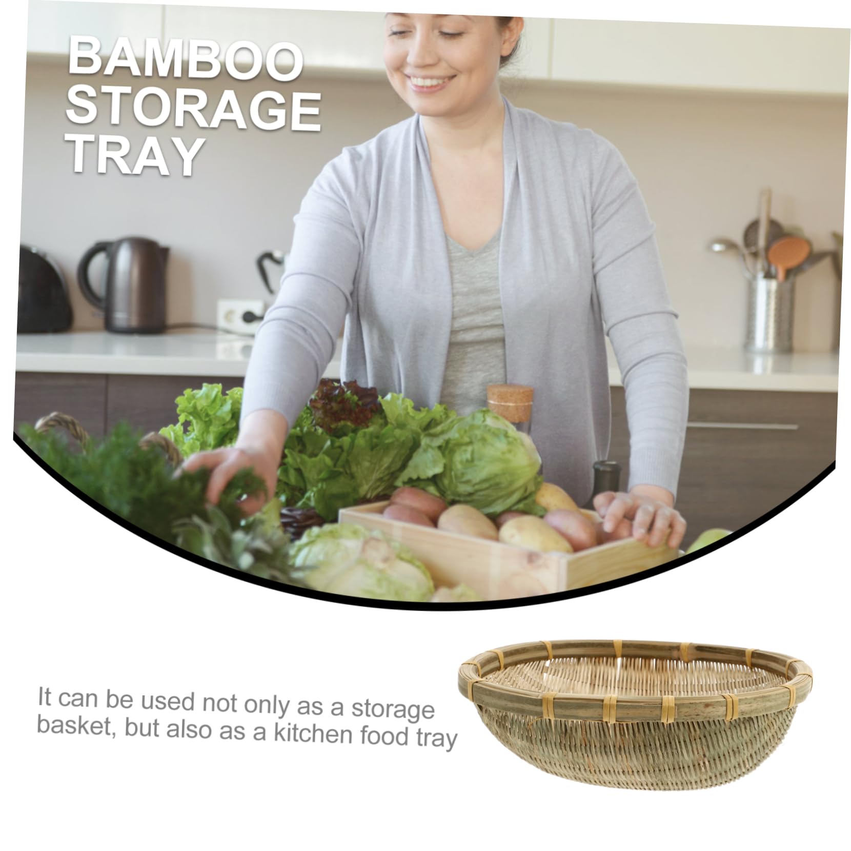 Cabilock 2 pcs dustpan round serving platter Snack Holder Woven Fruit Bowl wicker woven Bread Basket Tray Kitchen Strainer Colander Chinese Traditional rattan Plate rural bamboo straw