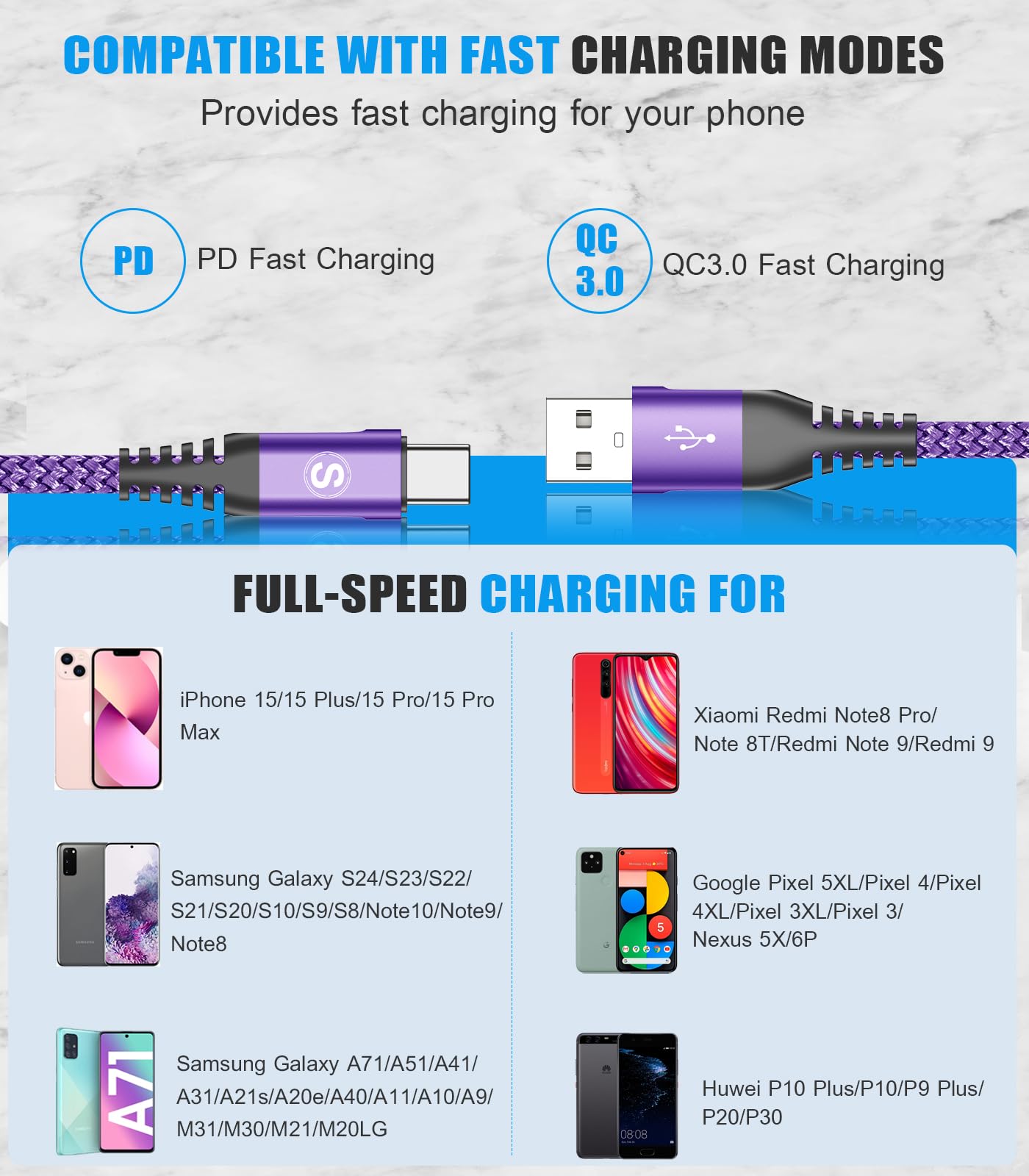 Cavo USB C [2 Pezzi 3m] Cavo USB Tipo C Ricarica Rapida 3.1A USB A a USB C Nylon per i Phone 17 16 15 Plus Pro Max,Samsung Galaxy S25/S24/S23/S22 a S8,Note20,M31,M30,A70,A54,A53,LG,Xiaomi,Huawei,Pixel