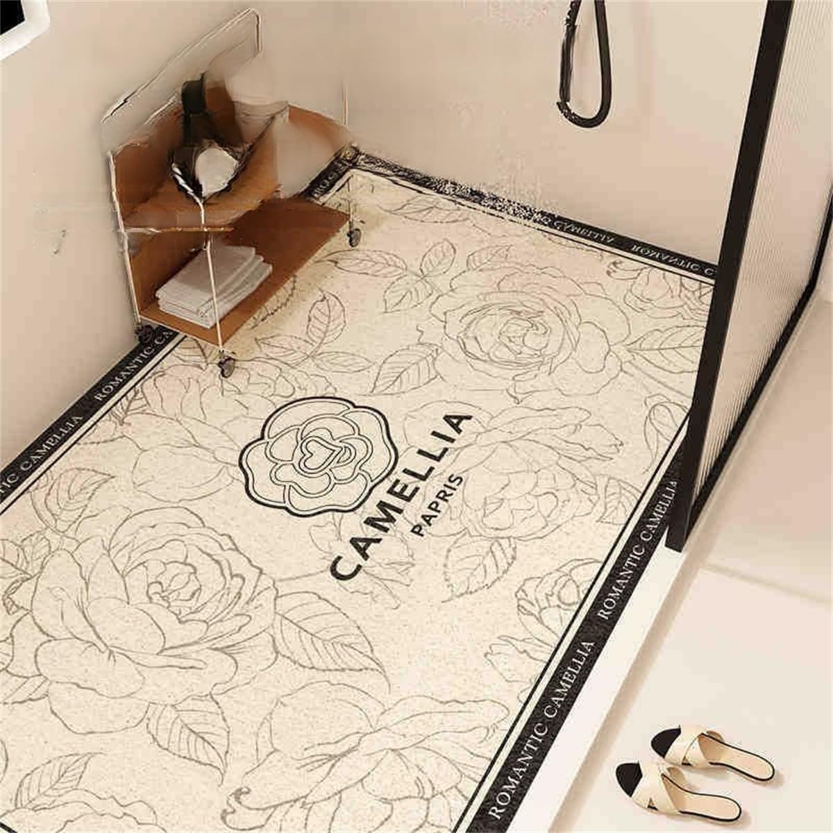 Tapis de Douche antidérapant Tapis luffa – camélia et séchage Rapide(Beige,90x90cm)