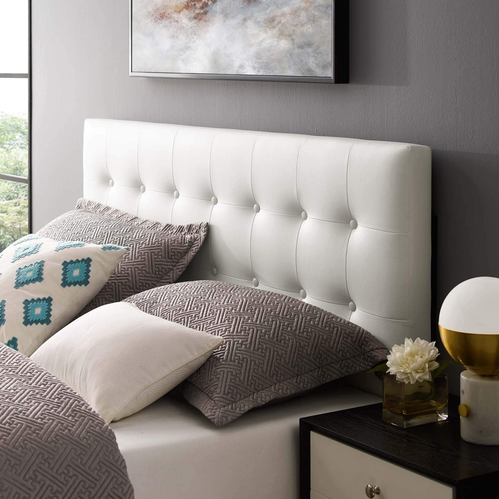 MOD-5173 Emily Tufted Button Faux Leather Upholstered Full Headboard in White