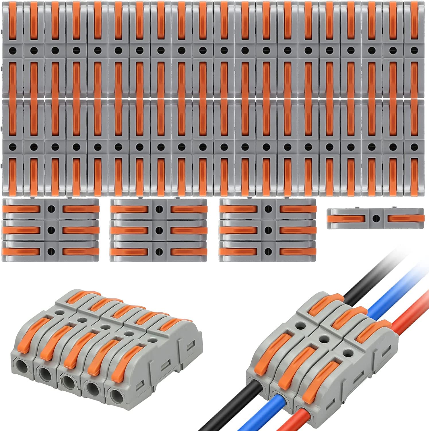 In Line Push In Wire Connectors 120-Piece Lever Wire Connector Kit - Quick Push-in Splice Connectors For 28-12 AWG Wires (2/3/5 Port) Quick Clip Fasteners Wire Connector