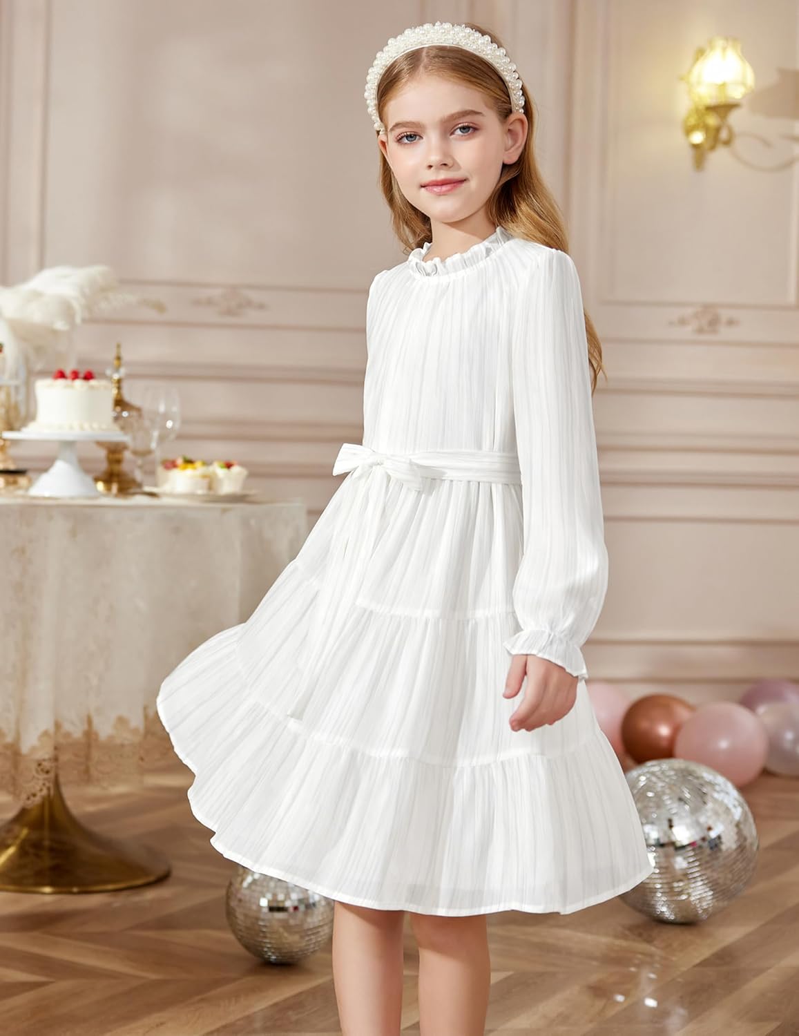 Arshiner - Brandclub - Arshiner Girls Long Sleeve Dress Tween Fall Formal Party Holiday Midi Tiered Flowy Swing Dresses with Belt 5-13 Y Arshiner - Brandclub - Arshiner Girls Long Sleeve Dress Tween Fall Formal Party Holiday Midi Tiered Flowy Swing Dresses with Belt 5-13 Y