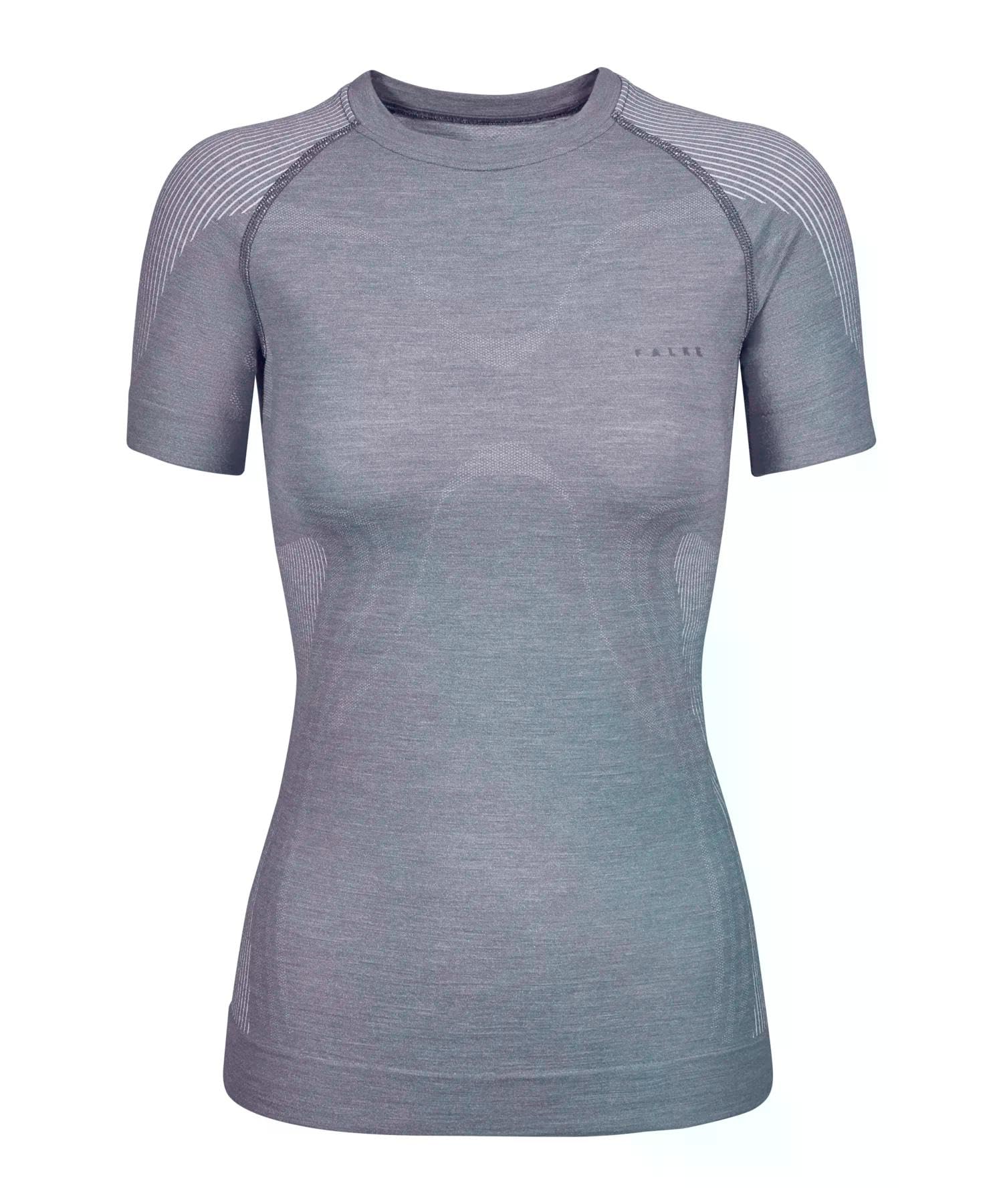 FALKE Kobiety Warstwa podstawowa (góra) Wool-Tech Light W S/s Ts wełna materiał funkcjonalny regulujące klimat 1 Sztuka, Szary Grey-Heather 3757, S