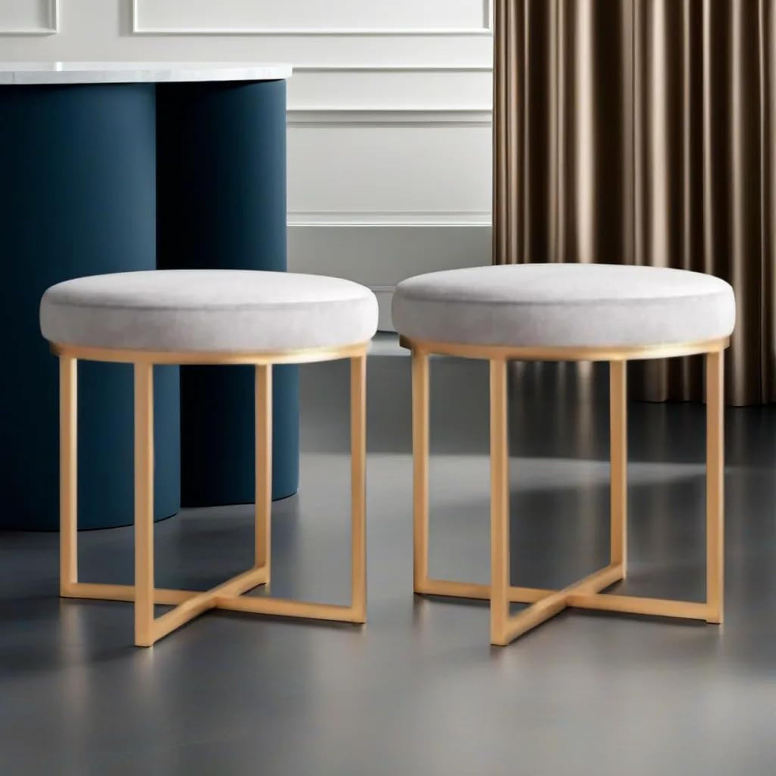 JUMBO CRAFTS Ottoman Pouffes for Sitting/Room Decor - Set of 2 Puffy Stools and Footstools - Ottoman Stool for Living Room Furniture with Storage Round Ottoman- (Grey 2)-image-25