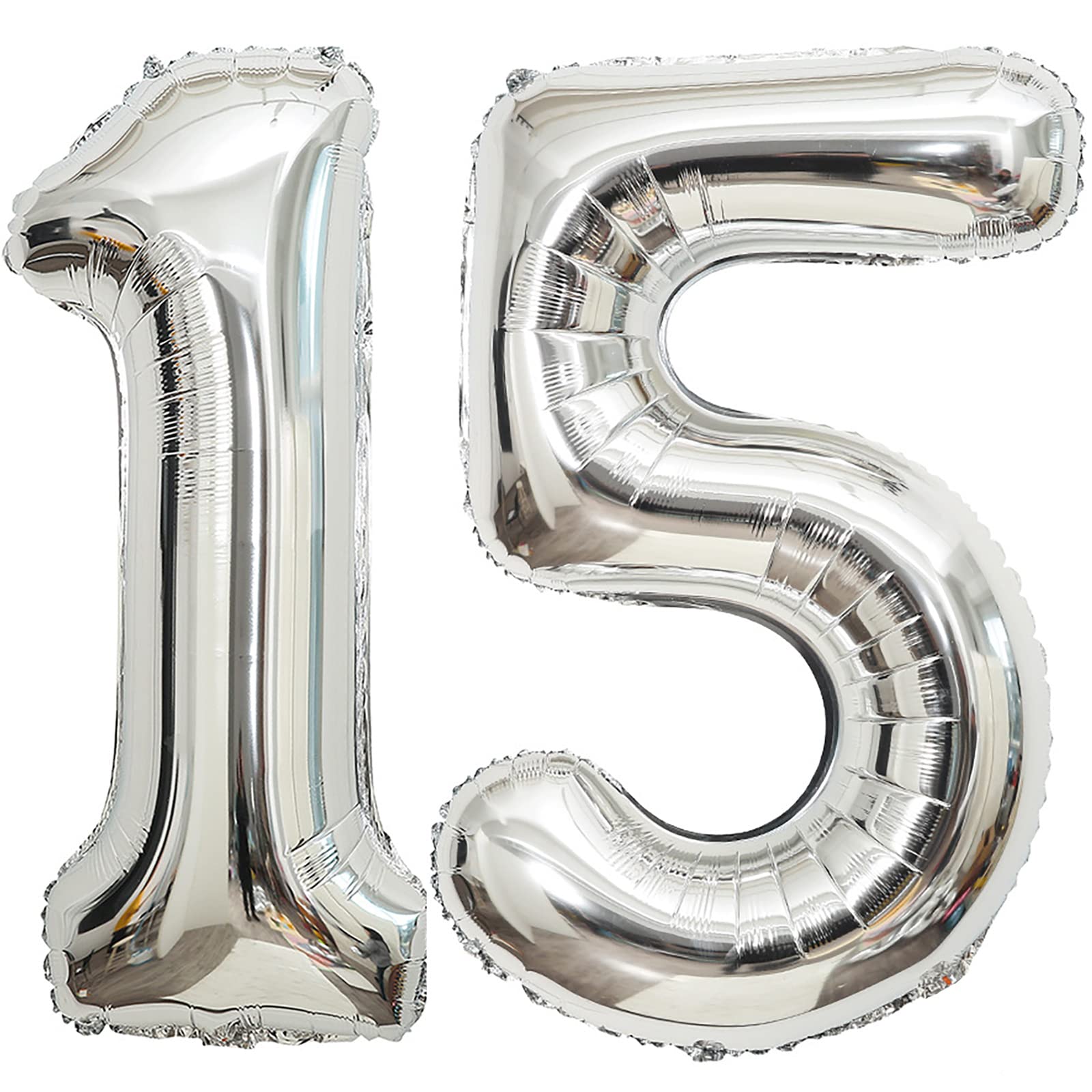 15 Number Balloons Silver 15 or 51 Balloons Number 40 Inch Number 15 Foil Mylar Balloons for 15 or 51 Birthday Party 15 or 51 Anniversary Events