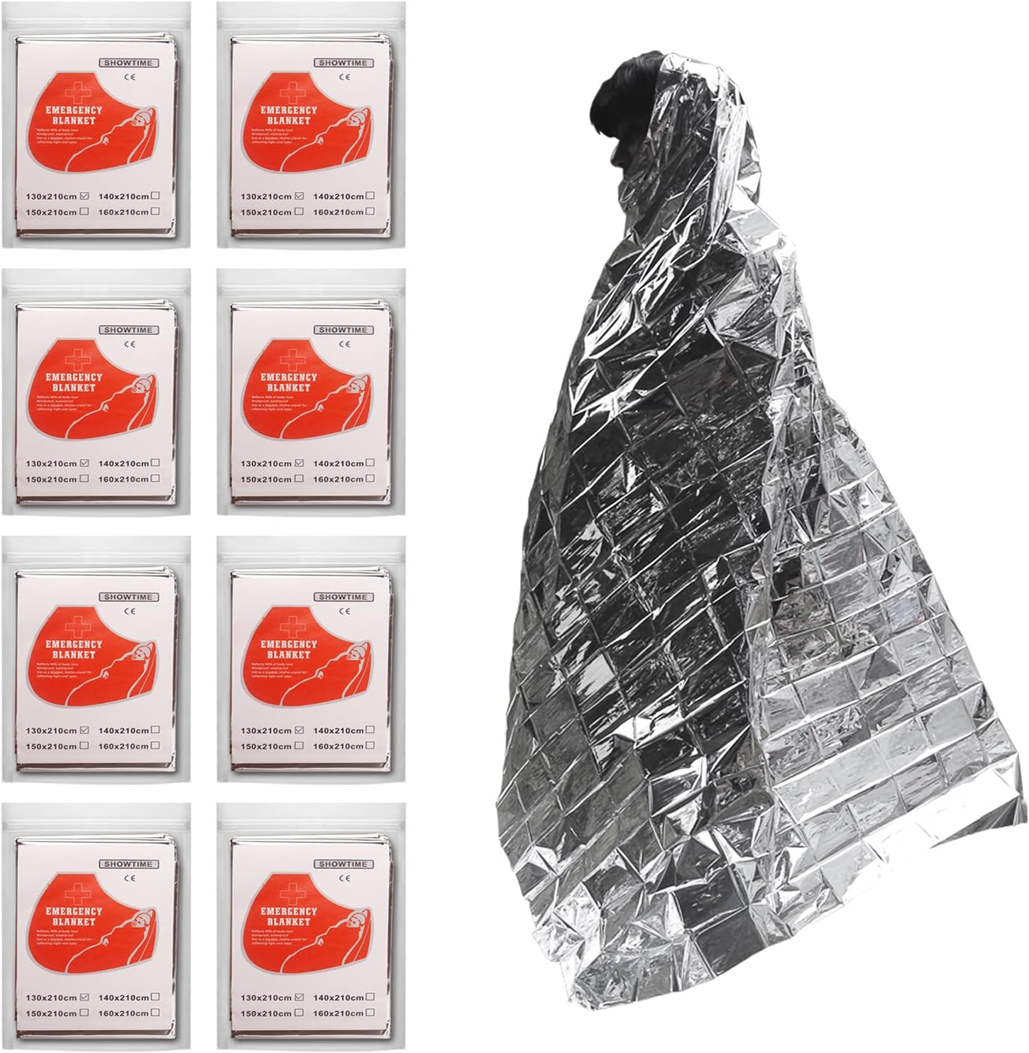 8 Pack Compact Emergency Mylar Reflective Foil Survival Blankets 52″x83″ Emergency Thermal Space Blankets for Cold Weather, Outdoor Activities & Camping, Hiking & First Aid