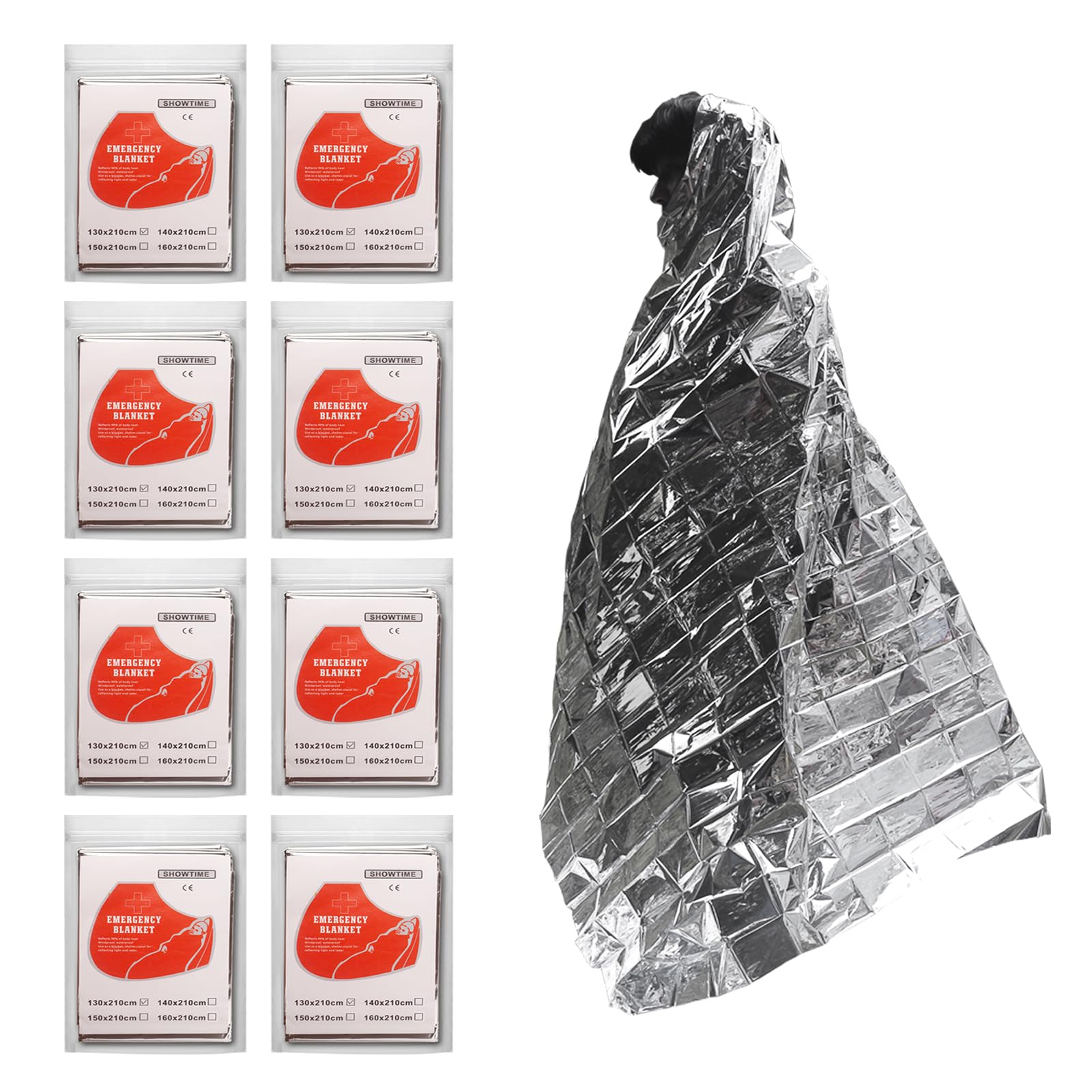 8 Pack Compact Emergency Mylar Reflective Foil Survival Blankets 52"x82" Emergency Thermal Space Blankets for Cold Weather, Outdoor Activities & Camping, Hiking & First Aid-image-43