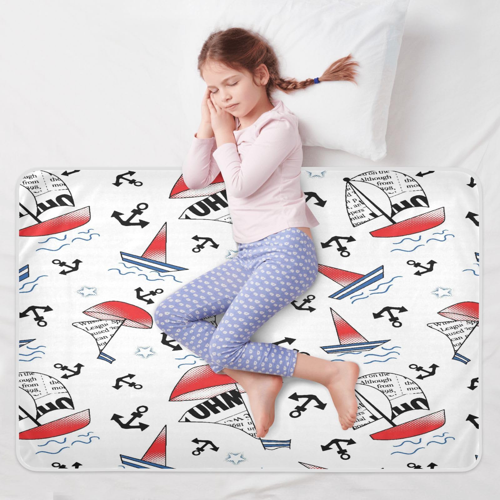 susiyo Dolphin Sailboats Switch Bed Pads for Incontinence Mattress Protector Anti-Slip Waterproof Pads (56