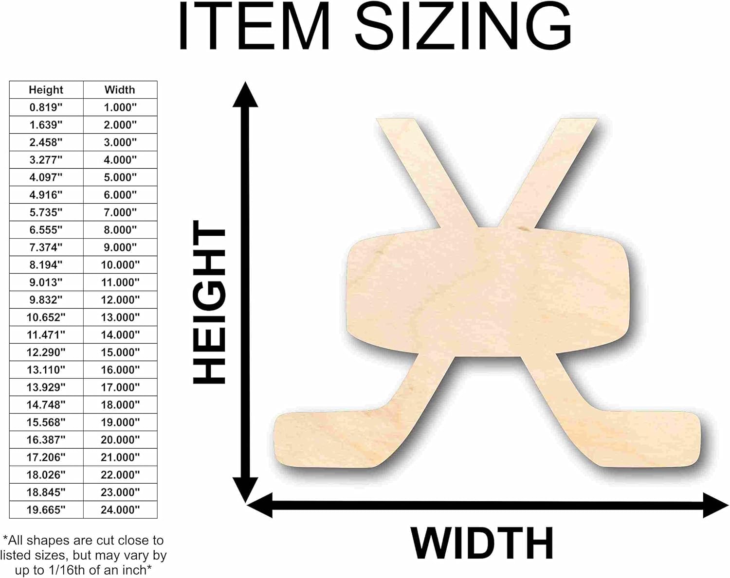 Unfinished Wood Hockey Sticks Pair with Puck Silhouette Craft up to 46" DIY 16" / 3/4"