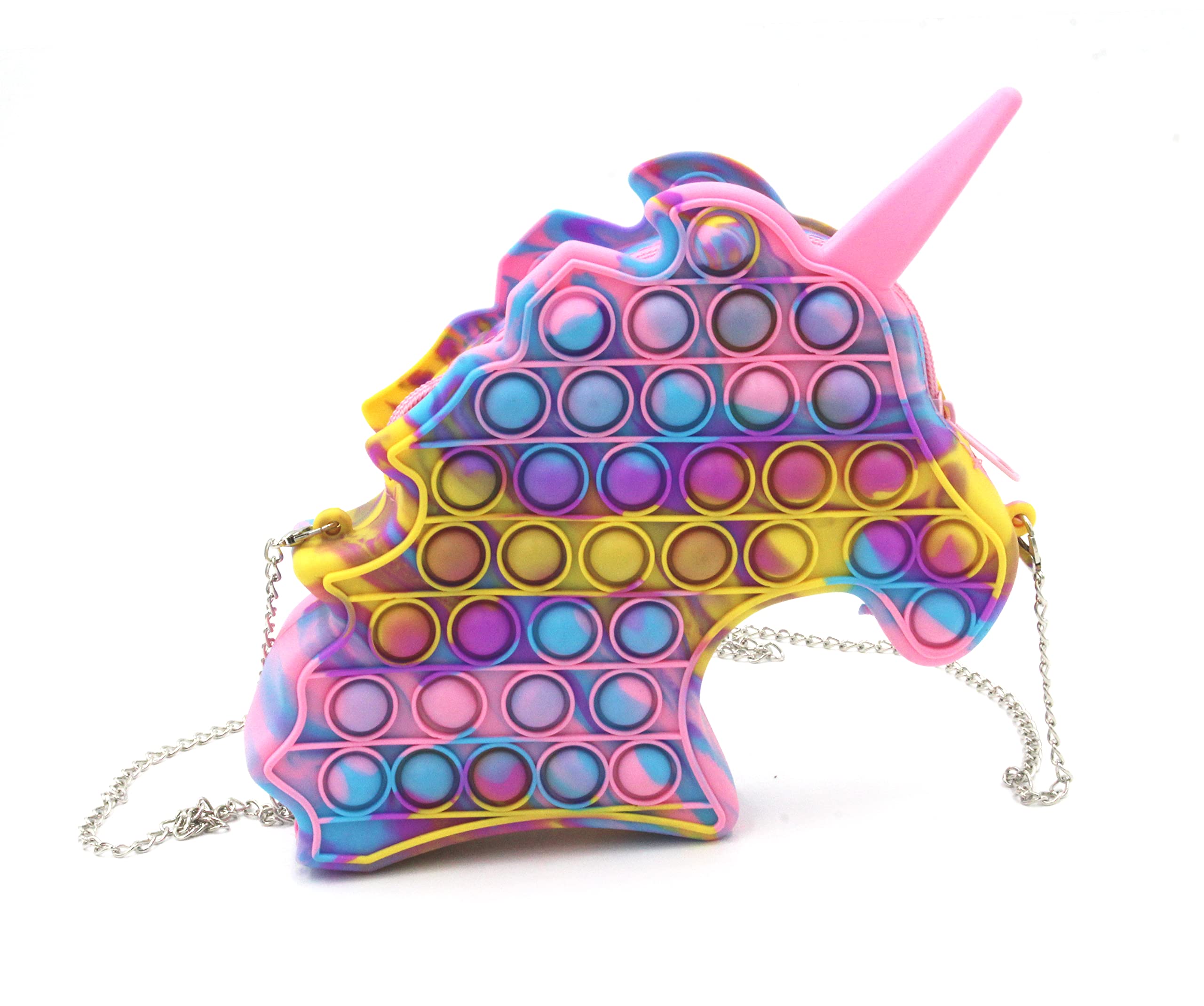 shopaholic unicorn rainbow push popper bubble fidget sensory toy autism stress reliever squeeze toy for girls (pink)