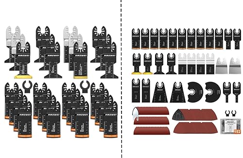 154 hojas oscilantes de madera de metal con hojas de sierra oscilantes de titanio, papel de lija + 30 hojas de sierra oscilantes universales