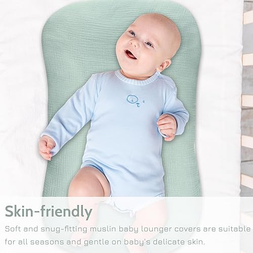 Miniatura 4 de Hooyax Funda de muselina para tumbona de bebé, funda suave de algodón orgánico para recién nacidos, para bebés niños y niñas (azul-verde)