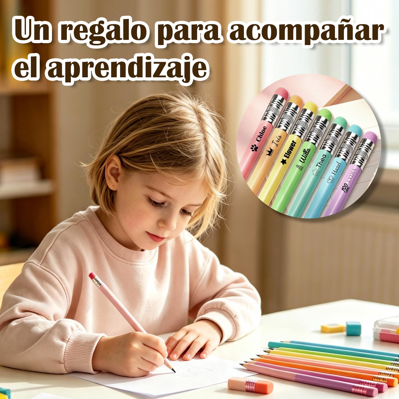 Lápices personalizados Lápiz triangular con nombre 7 colores，100 PCS