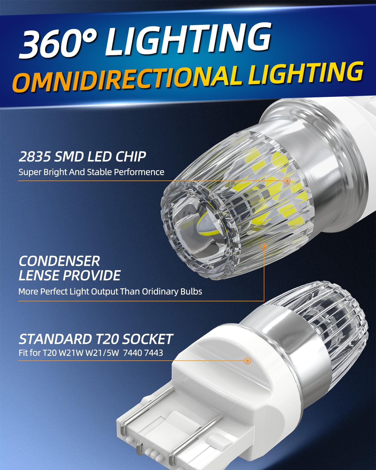Żarówki LED T20 W21W W21/5W 7440 7443 992 12 V 24 V do samochodu światło cofania do jazdy dziennej DRL Kierunkowskazy światła wstecznego hamulca tylnego 6500K białe 2 szt