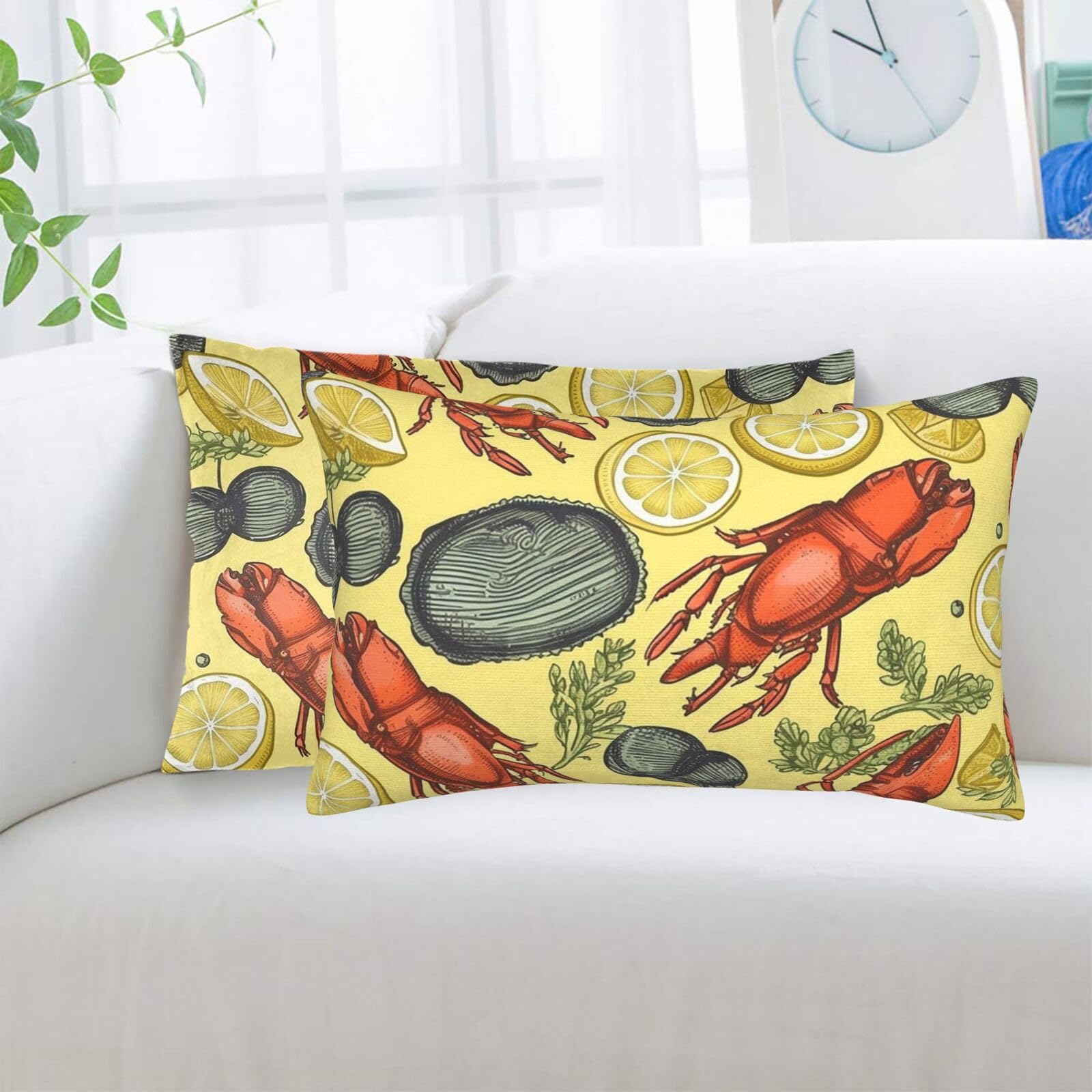 Lobster and Lemon Standard Pillowcases Sets of 2, Ultra Soft Microfiber Plush Pillow Cases 16"X24" Comfort Decorative Throw Pillow Cover with Hidden Zipper for Bedroom, Sofa, Couch