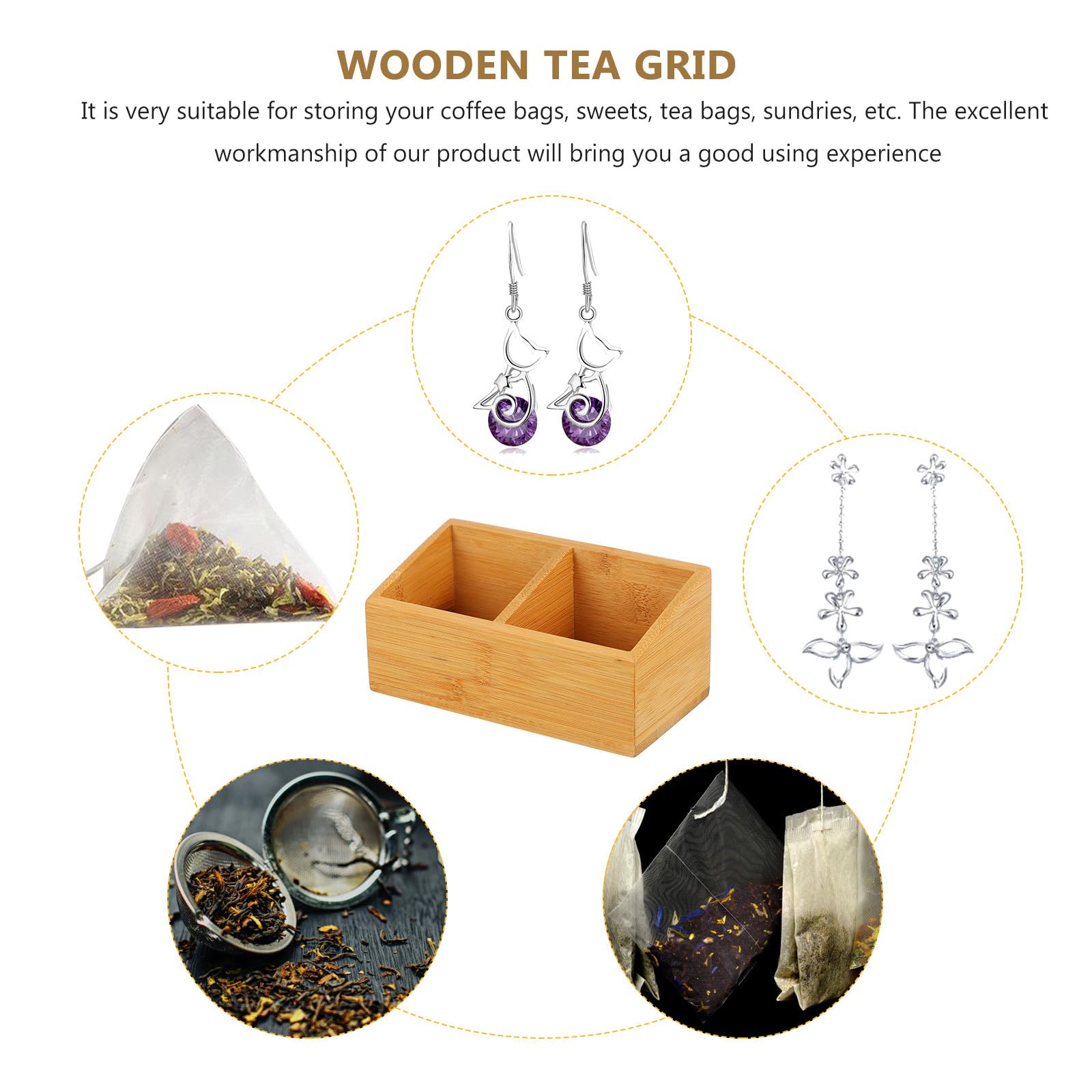 Caja de Almacenamiento Tapa y Compartimentos de Madera, Organizador para Bolsitas de Té y Azúcar, para Uso en Cafeterías y Hogar