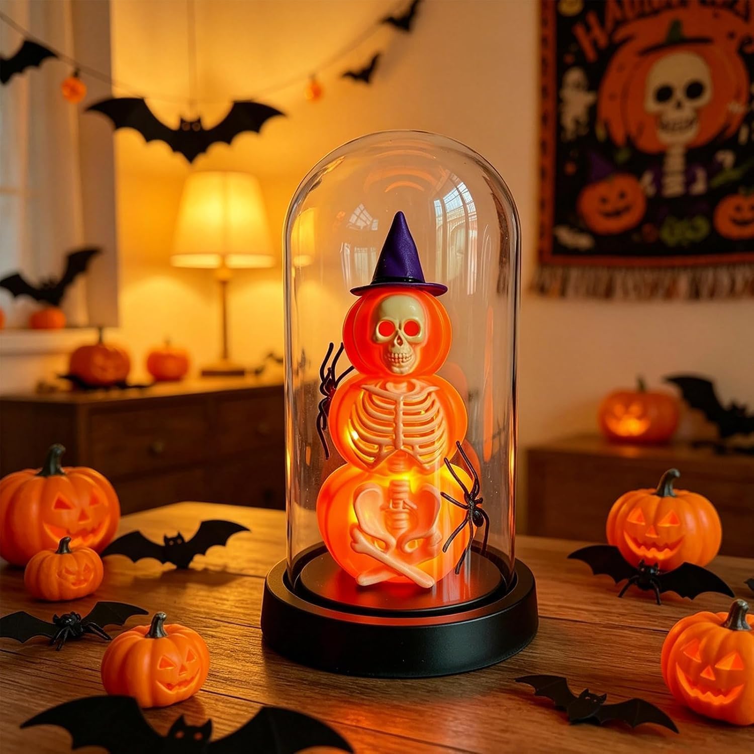(-86%) Halloween Deko Innen, LED Kürbis beleuchtet mit Totenkopf Skelett