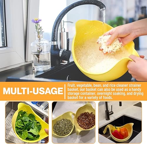 Miniatura 2 de Colador de cesta de cocina - Cuenco único para lavar frutas, verduras y arroz, colador de colador grande y pequeño, colador de pasta con asa, brote