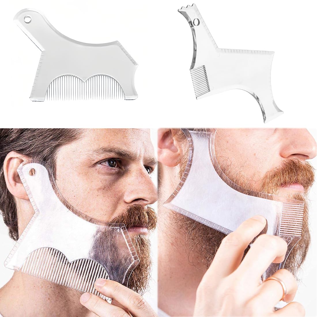 2 PCS stencil Pettine per Barba,Pettine Stencil Barba,Signori pizzetto Collo Sagome per Barba Styling Tool per allineare e rifinire Gli Uomini rasatura della barba,Trasparente
