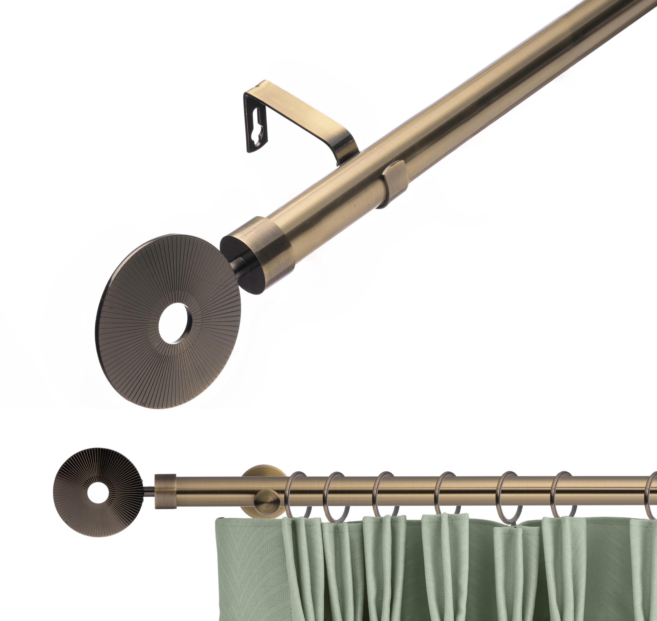 Lister Cartwright 28mm Antique Brass Horologe Extendable Curtain Pole Rings Rods Voile Easy Fitting (70-120 cm)