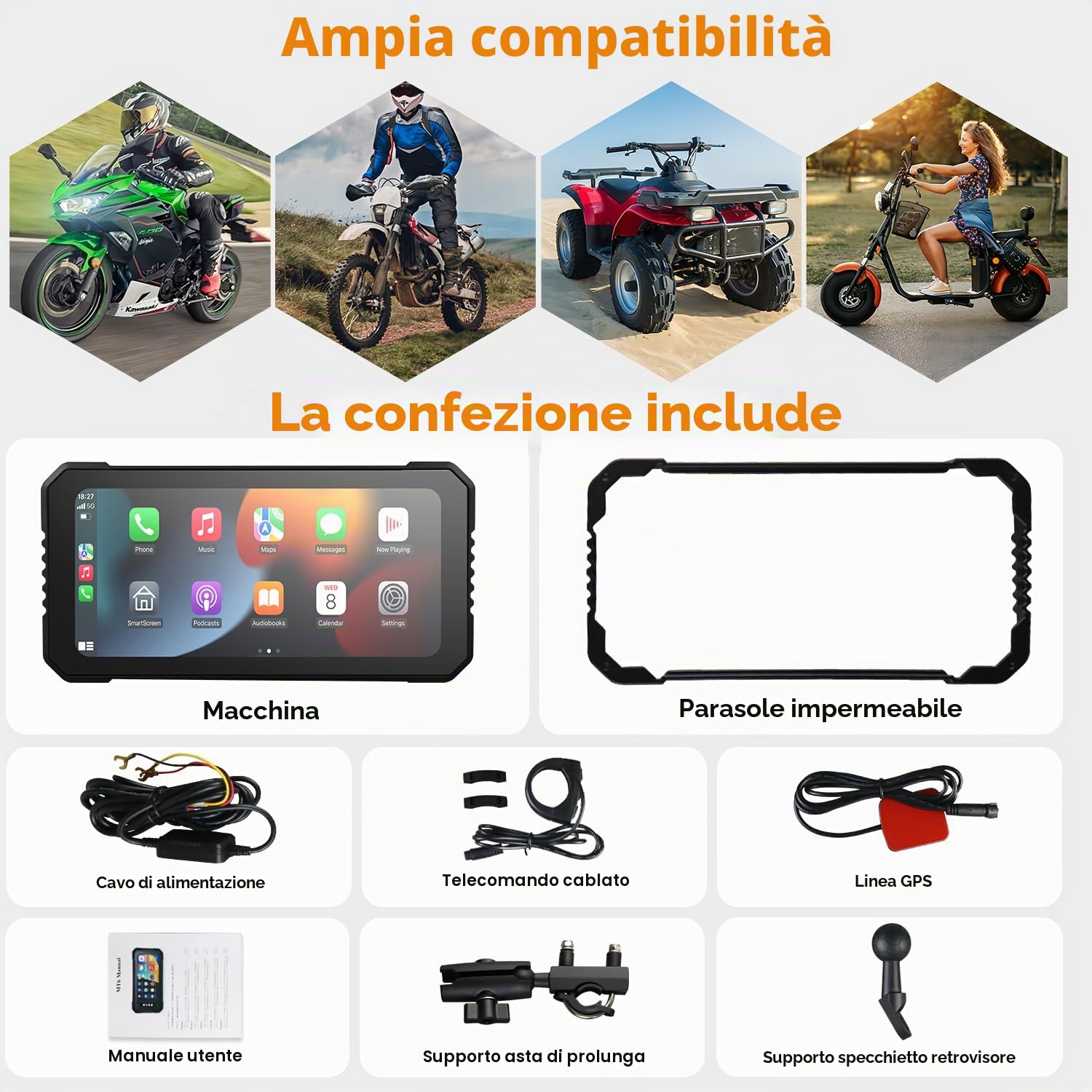 Wireless CarPlay Android Auto Schermo Moto 6,25 Pollici Touchscreen IP67 GPS Dual Bluetooth Telecomando