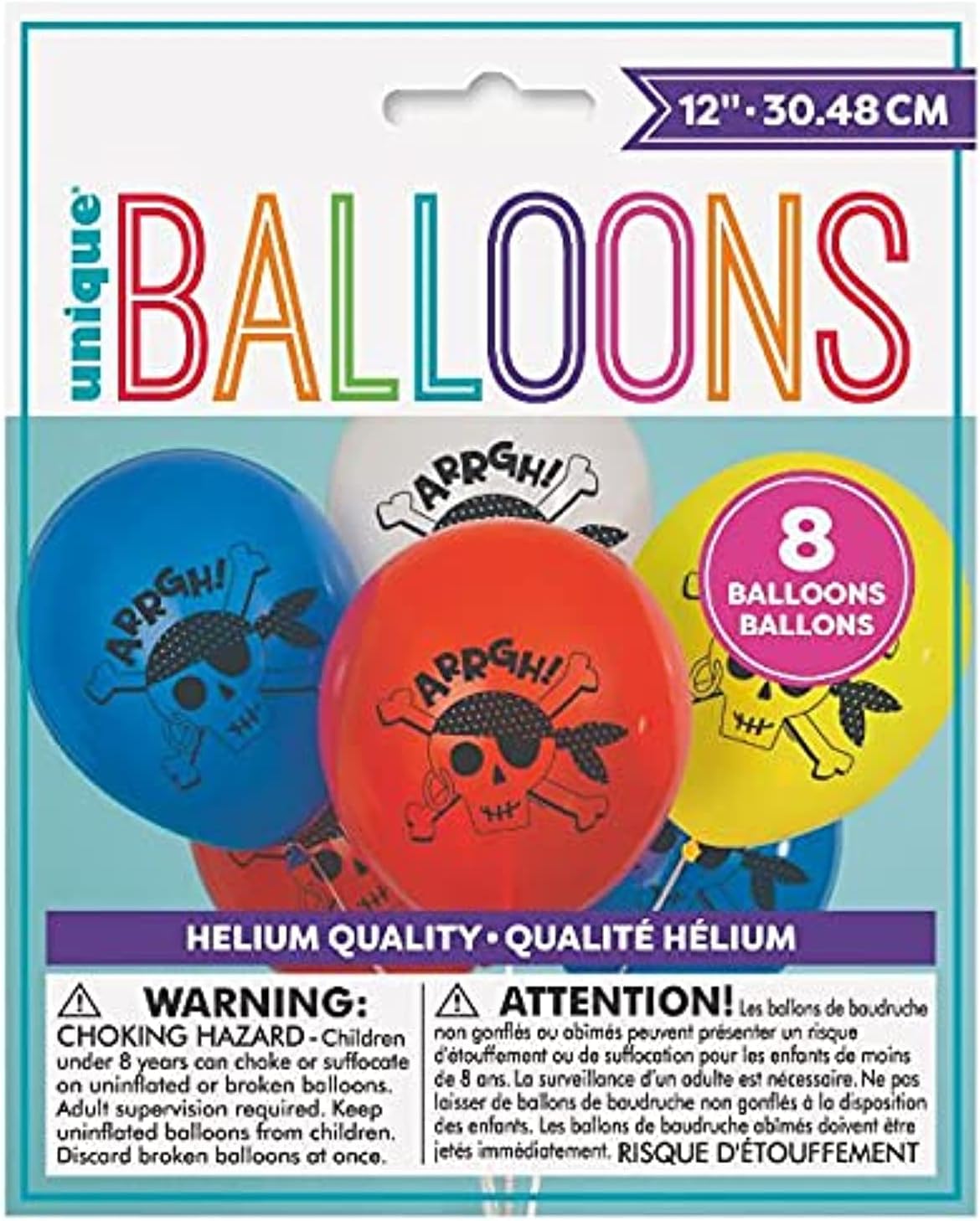 UniqueParty 78425 12" Premium Ahoy Design | 8ct Pirate Party Latex Balloons | Assorted Color | 8 Pcs