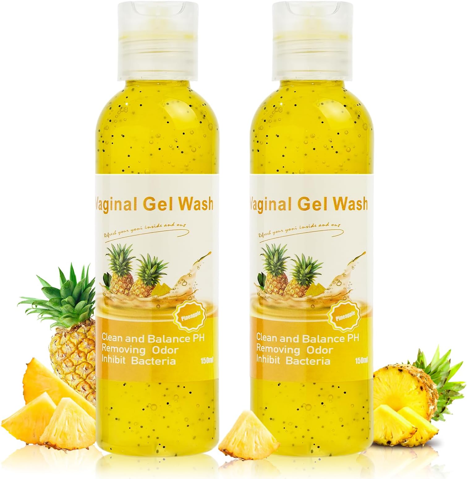 BASSI 2PCS Feminine Wash for Women pH Balance, All Natural Yoni Wash Body Wash Hygiene Vagina Wash Soap for Women Moisturizing Remove Odor Intimate Health, 5.07 Fl Oz, Pineapple Scent