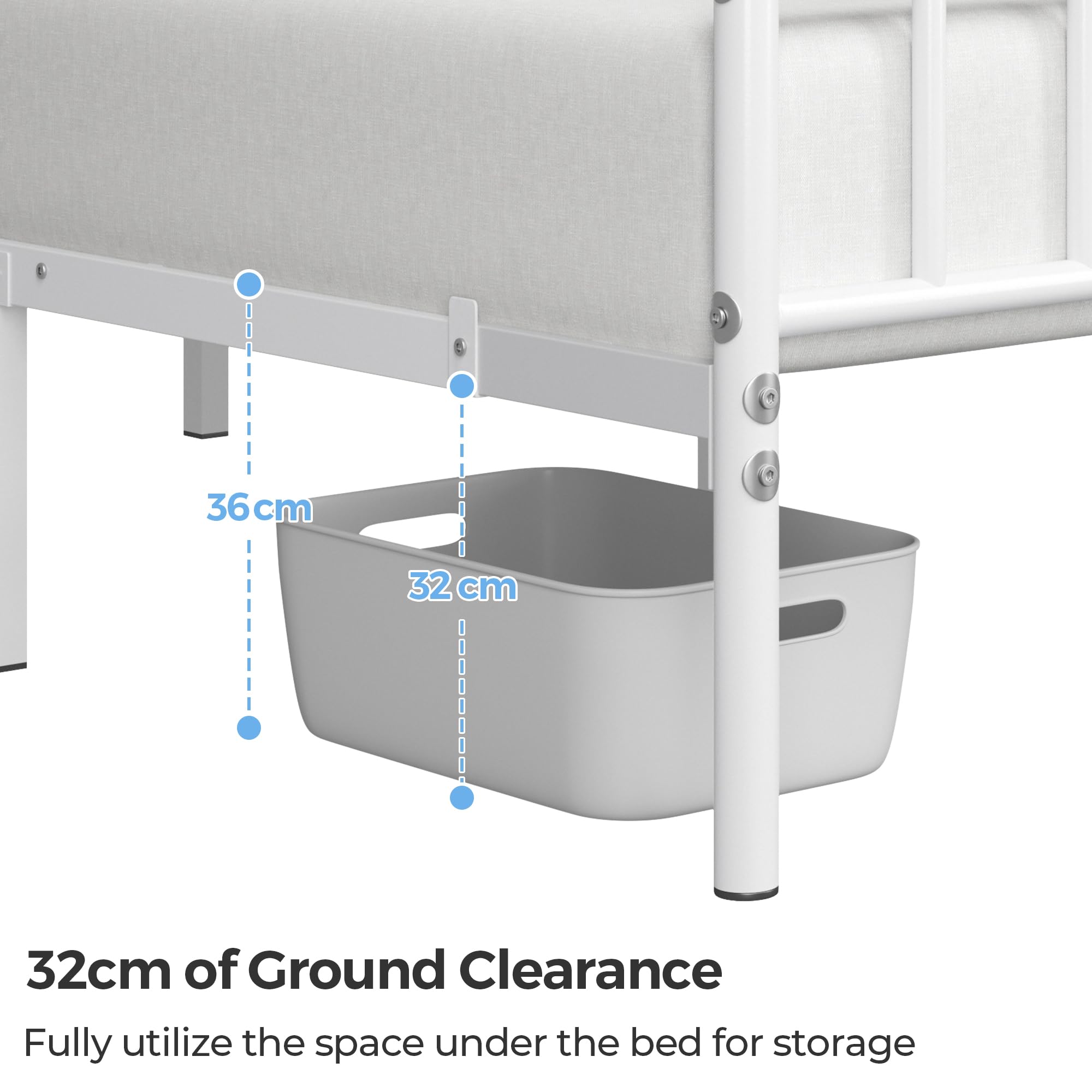 Yaheetech Cama Individual Doble de Metal 135 x 190 cm Blanca Moderna