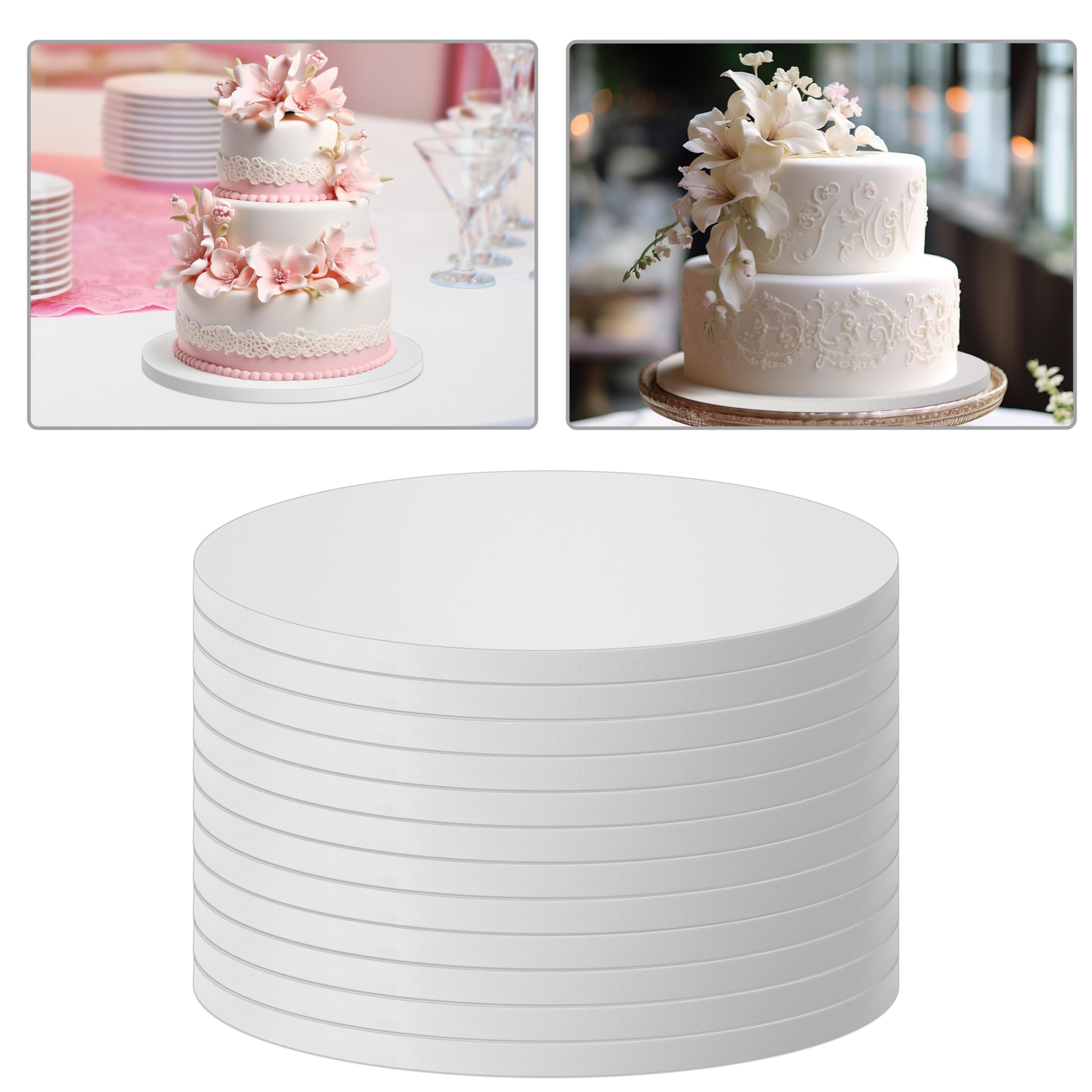 Winter Shore Soporte Tartas Blancas de 30 cm (Pack de 12) - Bases Tartas Redondas de 12 mm de Grosor para Decorar Tartas - Cartón Ondulado de Varias Capas, Superficie Lisa y Brillante Antigrasa
