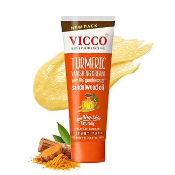 Vicco Turmeric Vanishing Cream with Sandalwood Oil - 70 Year Legacy of Ayurveda, with Turmeric for Daily Skincare, Lightweight Formula, 100% Natural - 2.82 oz 1 Pack
