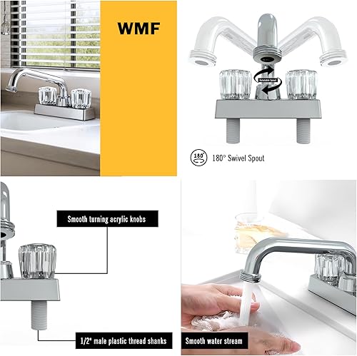 Miniatura 3 de WMF -4225-1-CP - Grifo de lavandería con doble mango de cristal y rosca de manguera de 3/4 '' en el caño con acabado cromado