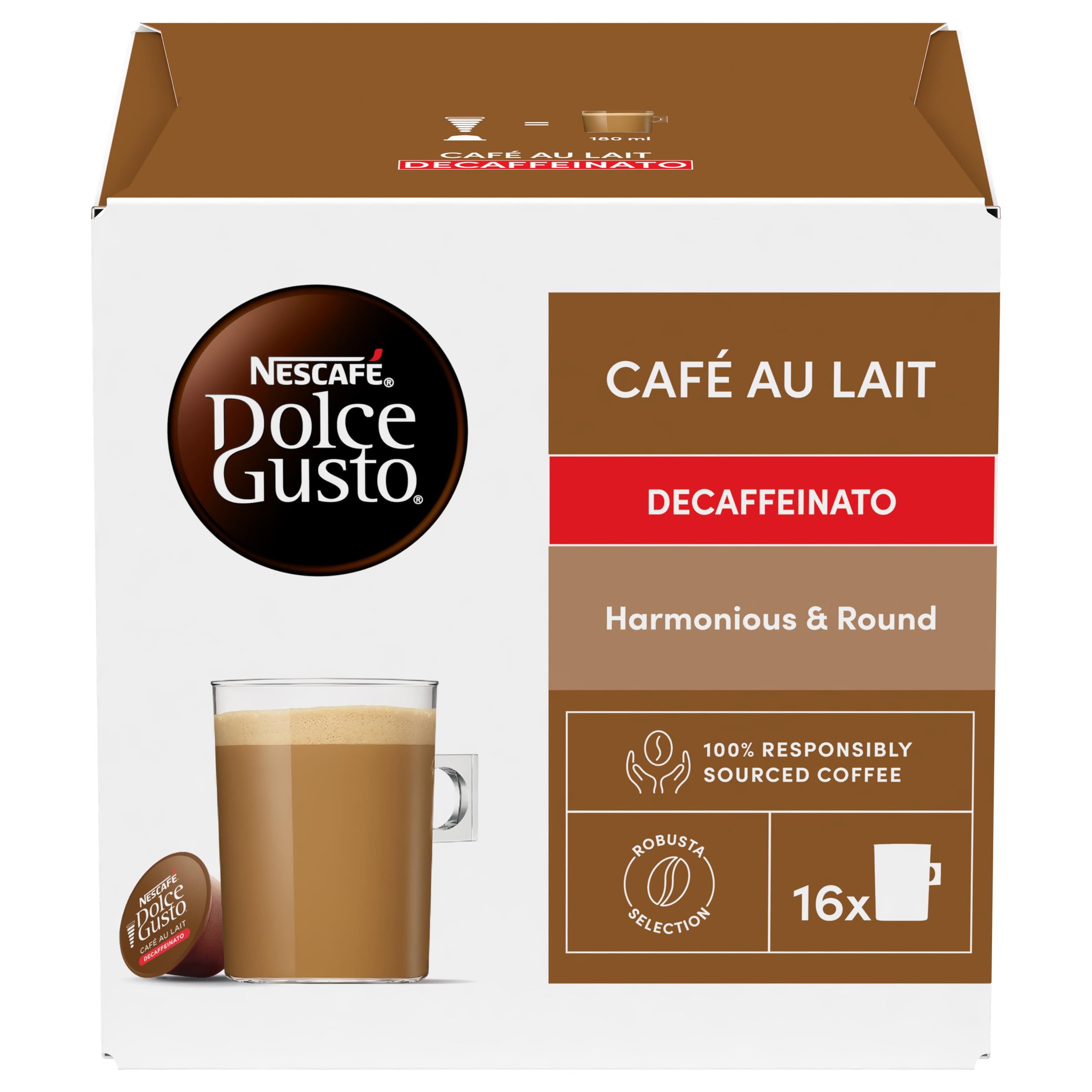 Nescafé Dolce Gusto Café Au Lait Decaffeinated, 16 Capsules (16 Servings)